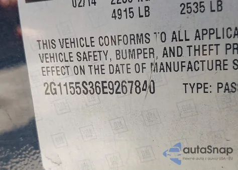 2014 Chevrolet Impala 2Lz из США, поврежденный, VIN 2G1155S36E9267840